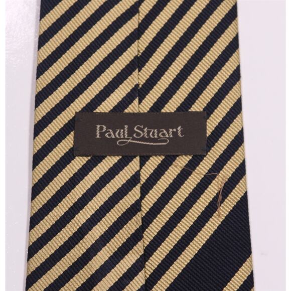 Paul Stuart Gold Navy Twill Striped Silk Handmade Necktie Tie Made in Japan - Picture 5 of 6